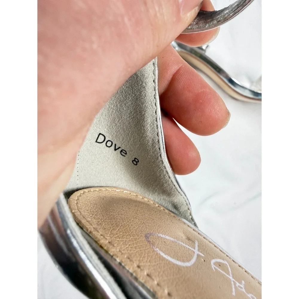 Silver Metallic Ankle Strap Heels Size 8 Qupid Dove Party Sandals